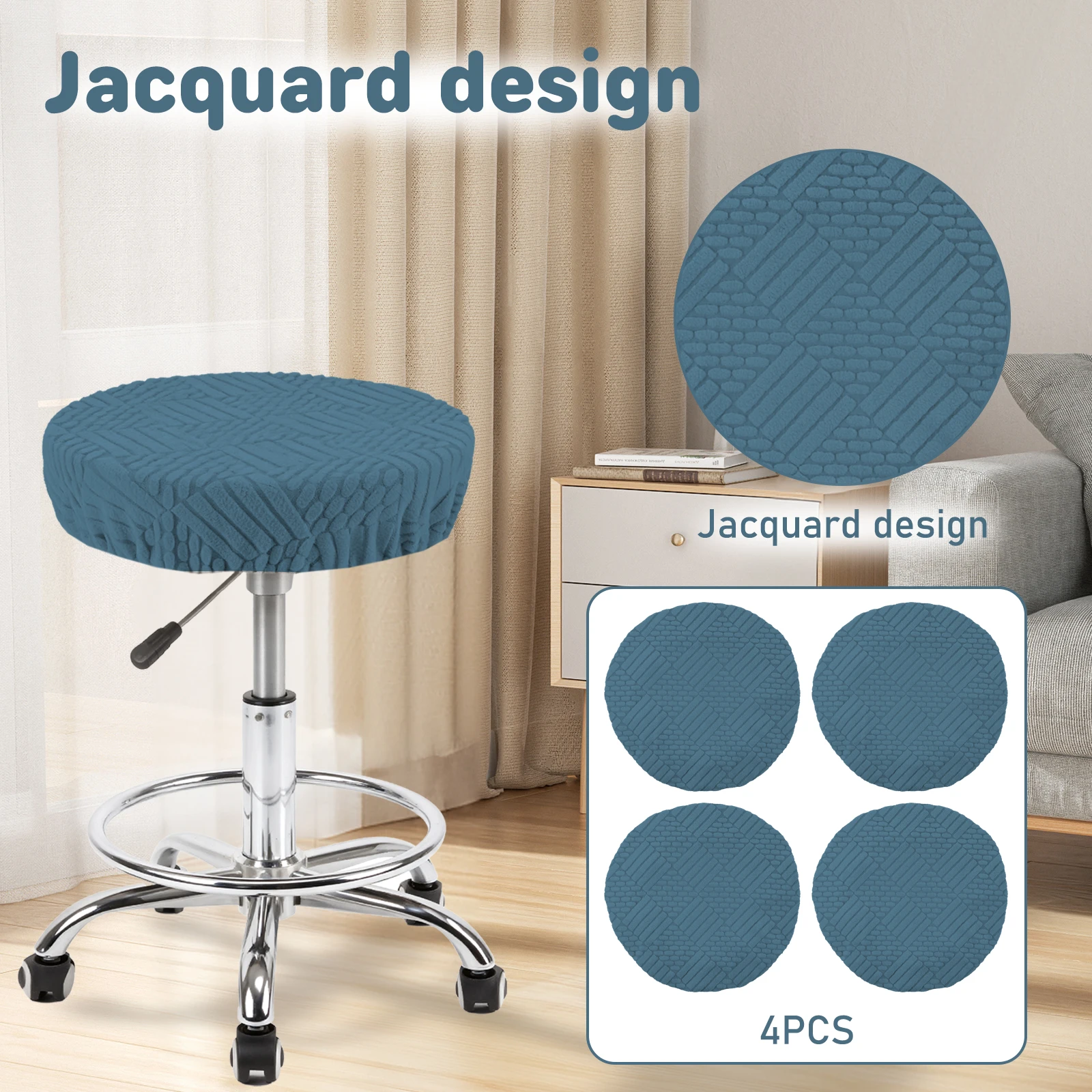 4Pcs Elastic Bar Stool Cover Polyester Round Seat Cover Breathable Single Chair Protective Cover for Home Cafe Office Restaurant