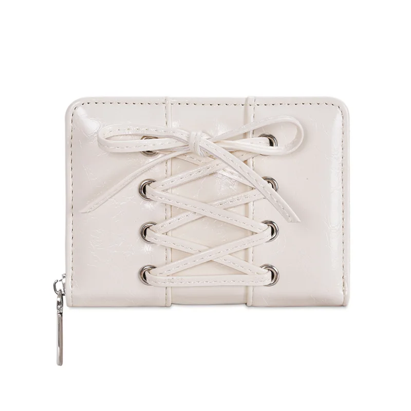 Korean Style Bow PU Leather Card Holder Travel Coin Purse Simple Wallet Ultra Thin Short Clutch Card Bag Multi-function Zipper 9