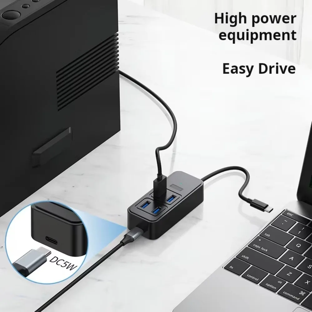 High-Speed USB-C to 4-Port USB 3.0 Hub with Power Supply