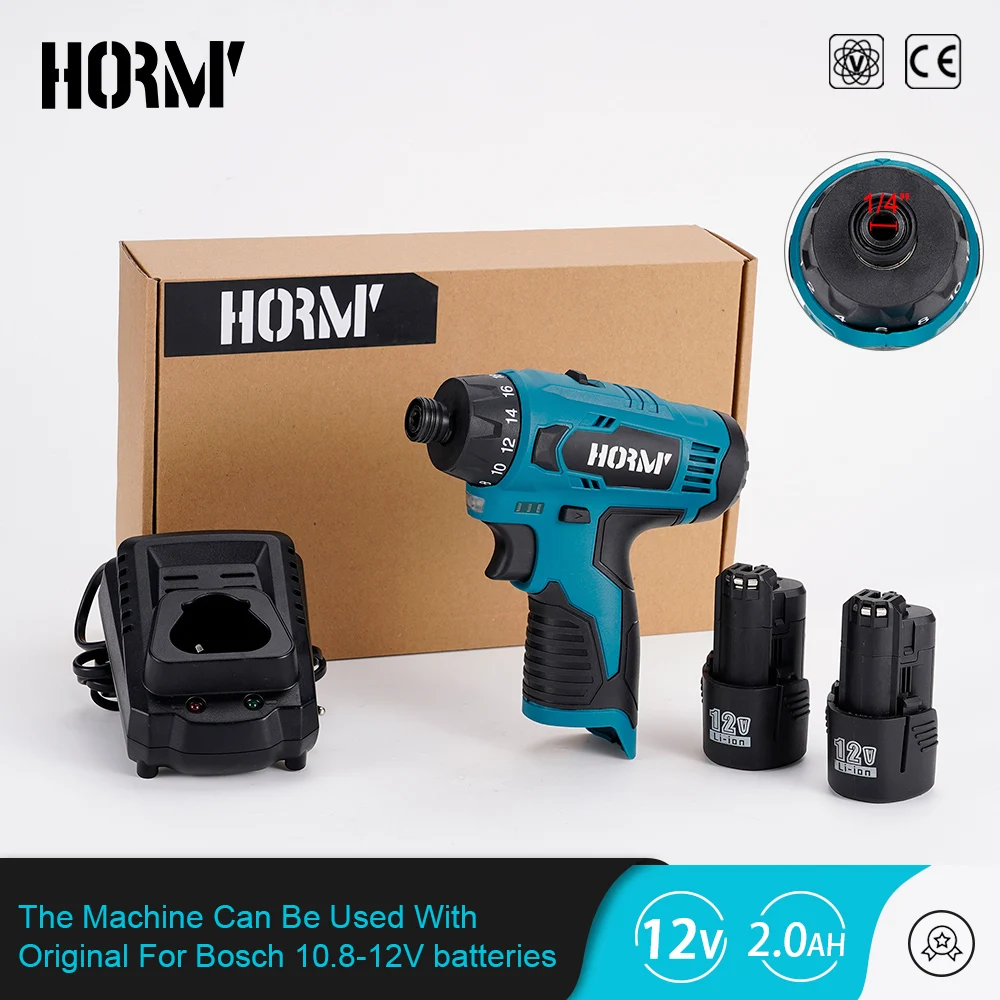 Hormy Electric Screwdriver Cordless Impact Drill Hammer 2-Speed Wireless Mini Hand Driver Wrench Power Tool For Bosch Battery run smoothly strong power mini impact screwdriver cordless drill combo set