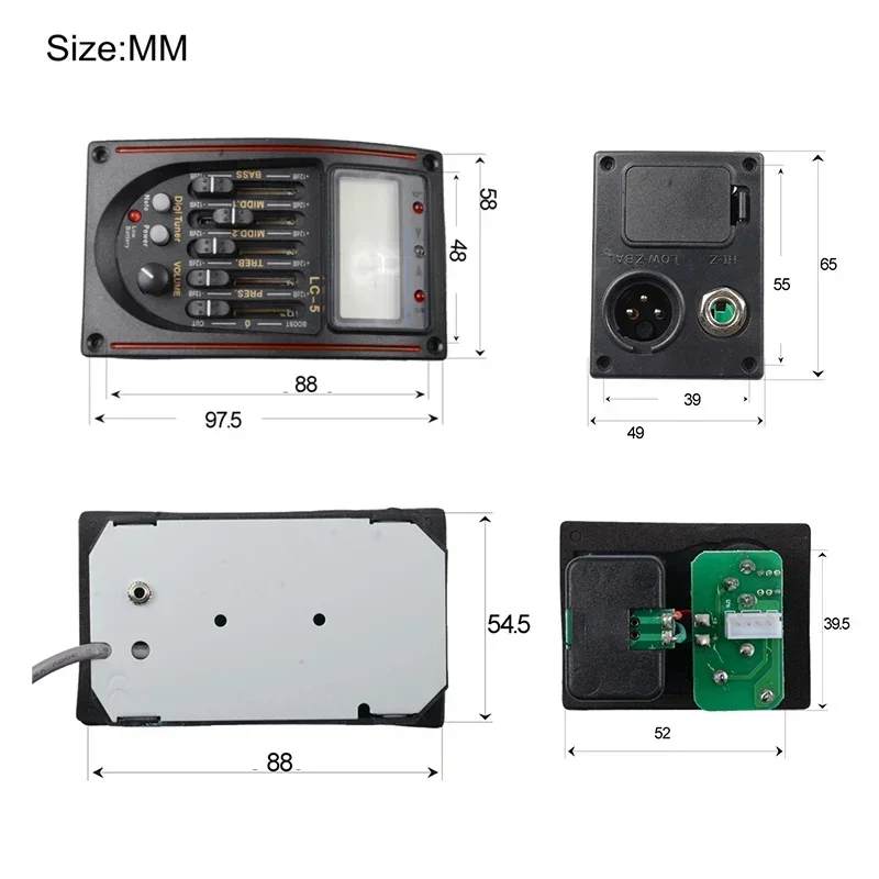 thumbnail image 2 of LCD 5-Band Acoustic Guitar Preamp EQ With Tuner - Piezo Pickup System For Guitar Amplification 2 of 10