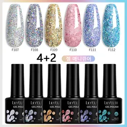 LILYCUTE 7ml Glitter Gel Nail Polish Set - 6-Piece Collection for Stunning DIY Nail Art (54324-12)