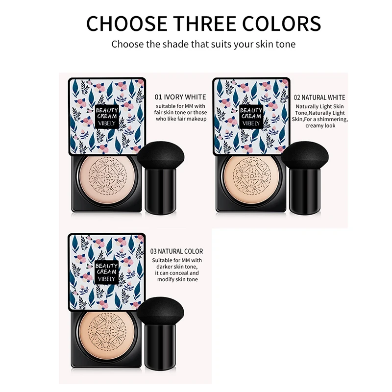 1/3pcs Waterproof Brighten Foundation Magic Foundation Mushroom Head Air Cushion CC Cream Cream Women Base Makeup Face Cosmetics