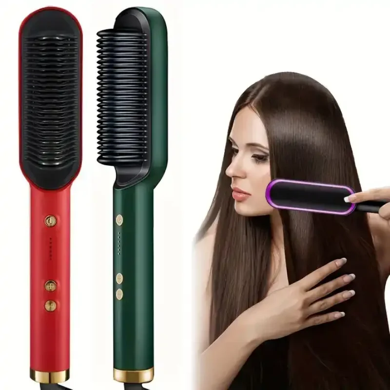 Electric PTC heat straightening brush One Step Hair Dryer 3 In 1 Ceramic Flat Iron Women Hair Straightener comb And Curling 6