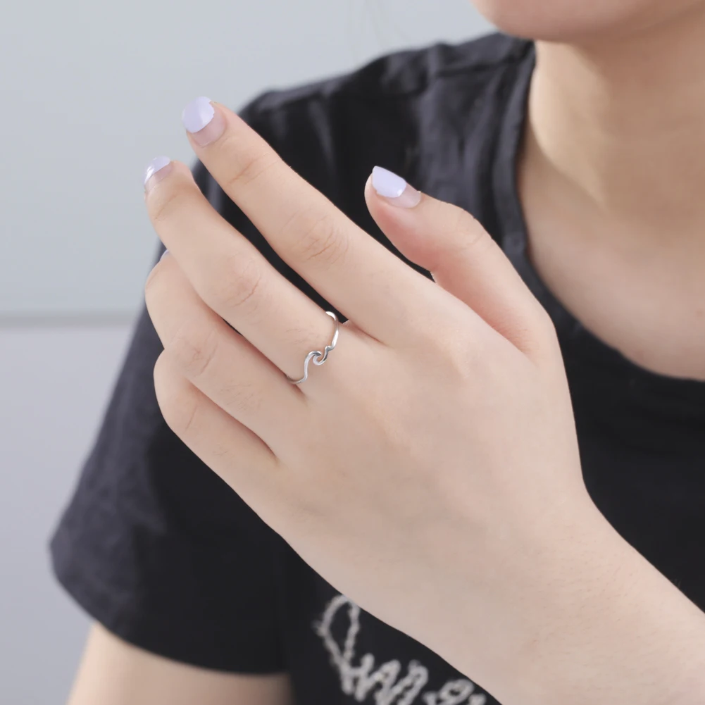 Simple Sea Wave Couple Rings Stainless Steel Paired Rings for Women Men Wedding Birthday Jewelry
