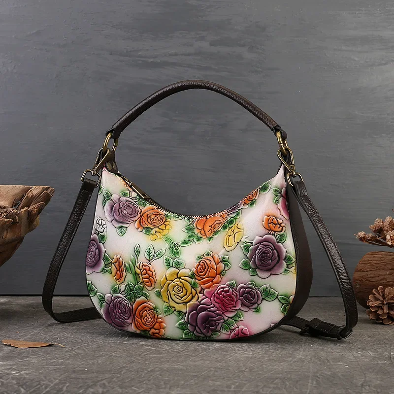 

Luxury Fashion Flowers Women Handbags Genuine Leather Lady Underarm Bag Commuter's Shoulder Crossbody Bags 2024 New