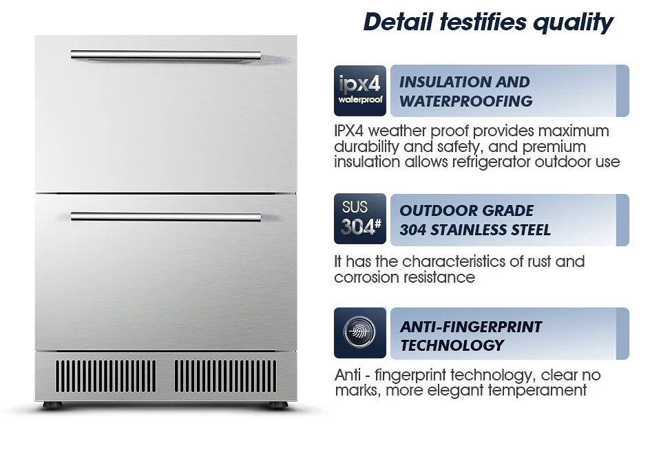 Wine Fridge Undercounter Built-in&Freestanding Drawer Cooler Stainless Steel Indoor&outdoor Beverage Cooler