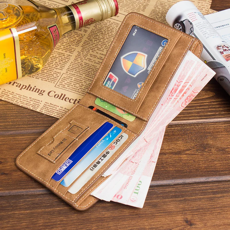 Portafoglio coreano multi-card 2022 da uomo corto in pelle smerigliata retrò a due pieghe verticale verticale_voghion.com