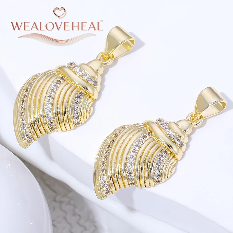 anhänger schmuckherstellung,anhänger schmuck,18K Vergoldeter Messing-Muschelanhänger mit Zirkonia, Luxuriöser Ozean-Charm für DIY-Schmuckherstellung, Strand-Schmuckzubehör