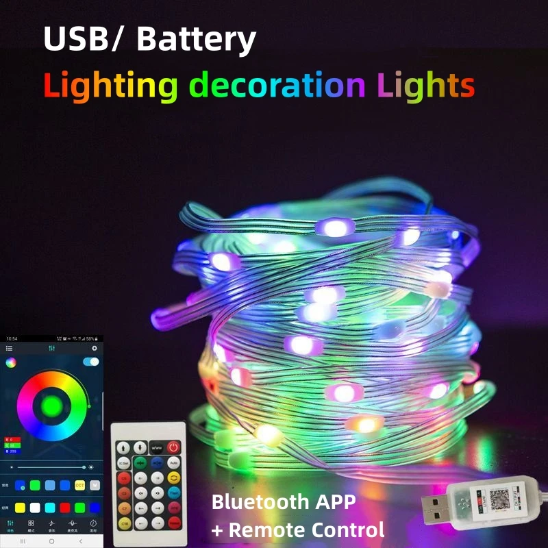 

Цветная гирлянда, длина 20 м, питание от USB, наружная Водонепроницаемая гирлянда с дистанционным управлением через приложение для сада, рождественское освещение