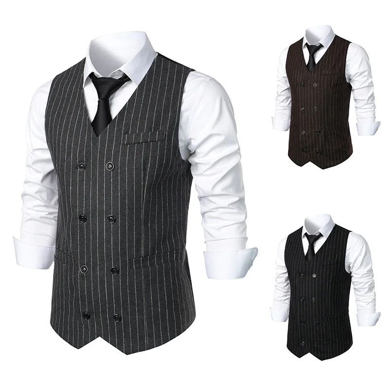 

2024 Autumn/Winter New European Men's Suit Vest Fashion Trendy Stripes Middle Ages Casual Vintage Vest Trend