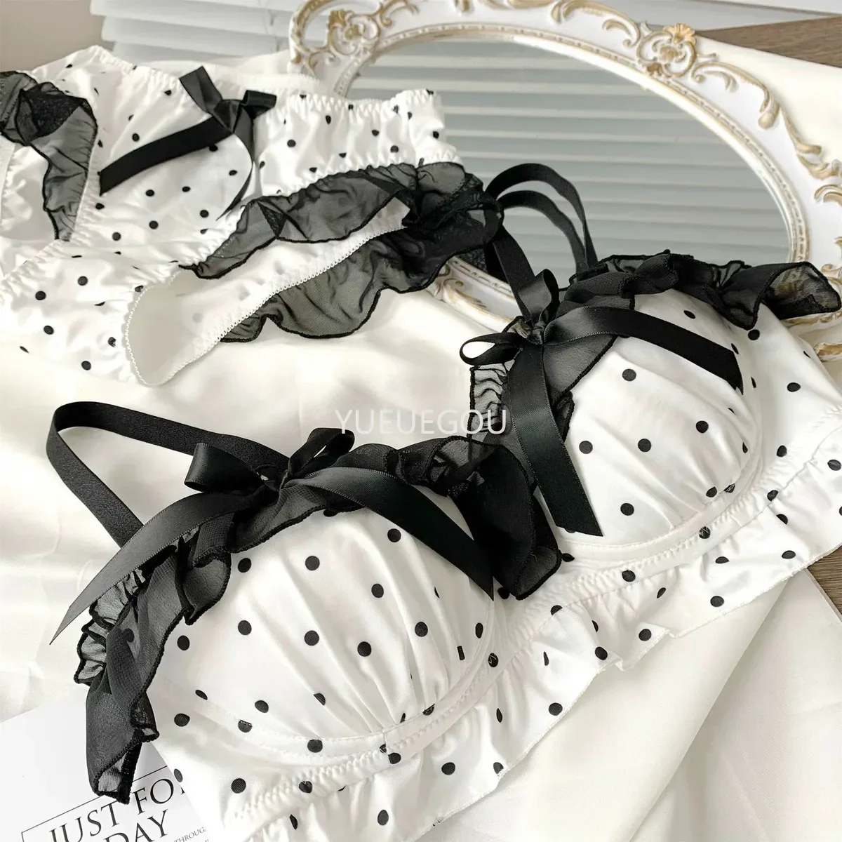 Süßes Polka Dot Spitzen Bh Und Slip Set Push Up Für Damen_voghion.com