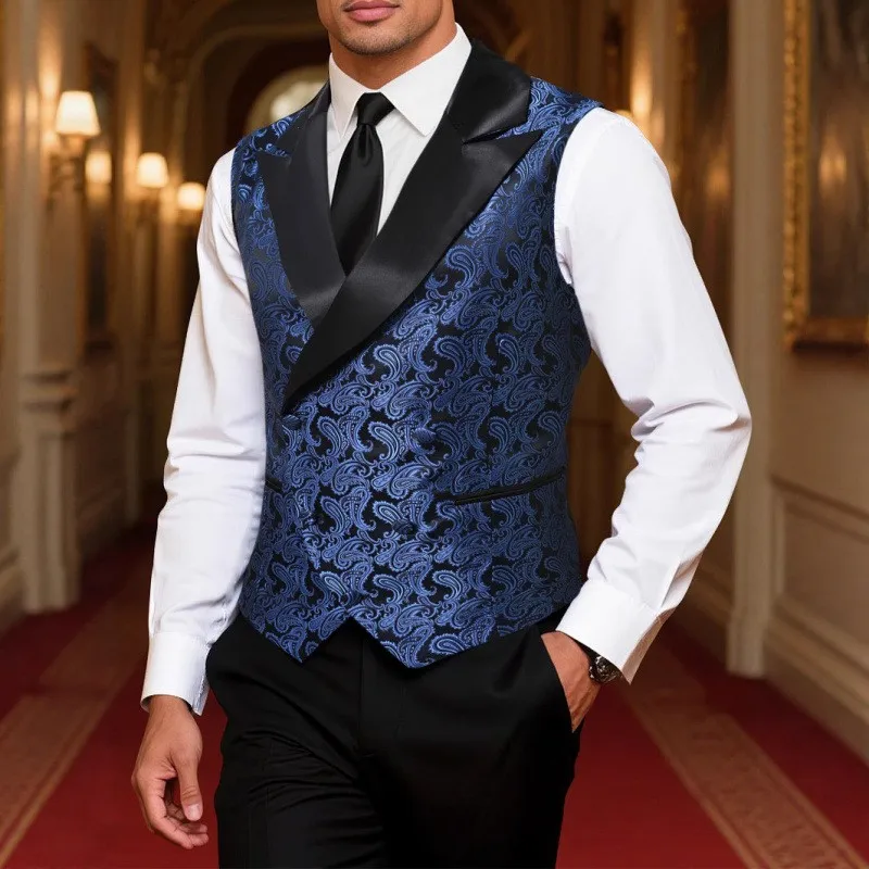 YFFUSHI Suède herenvest met dubbele rij knopen, gothic, steampunk, fluweel, Blauw, L