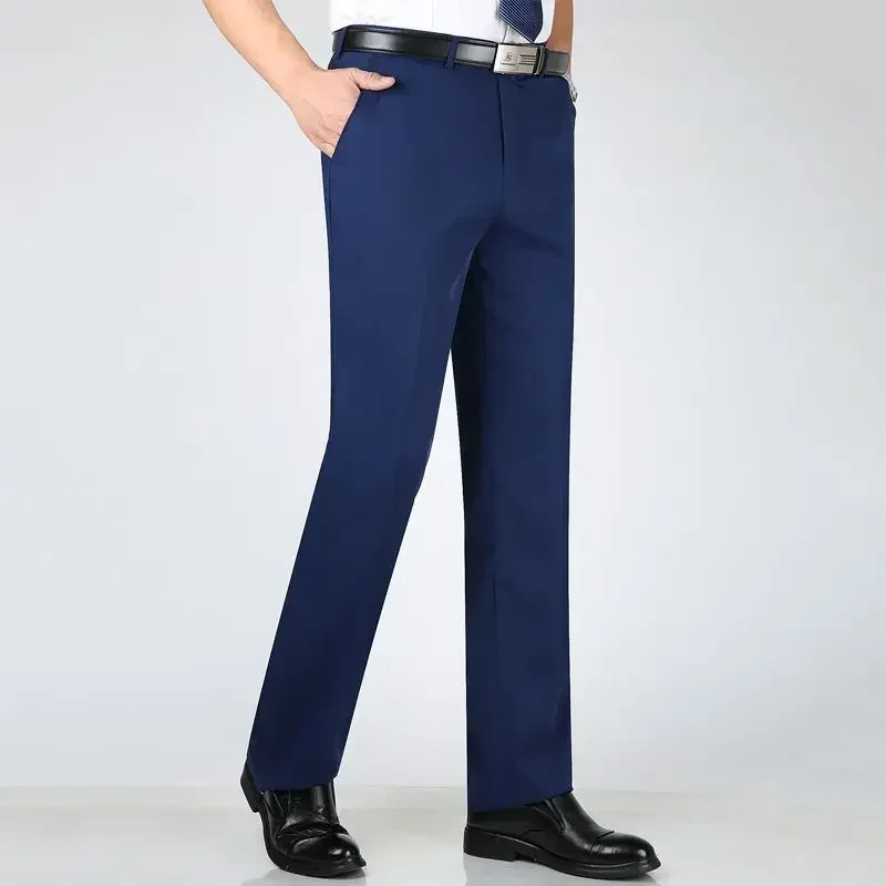 thumbnail image 1 of Pantalones de traje para hombre, color caqui, para negocios, drapeados, con cinturón, fluidos, ajustados, de cintura alta, para uso social, estilo vintage, 1 of 5
