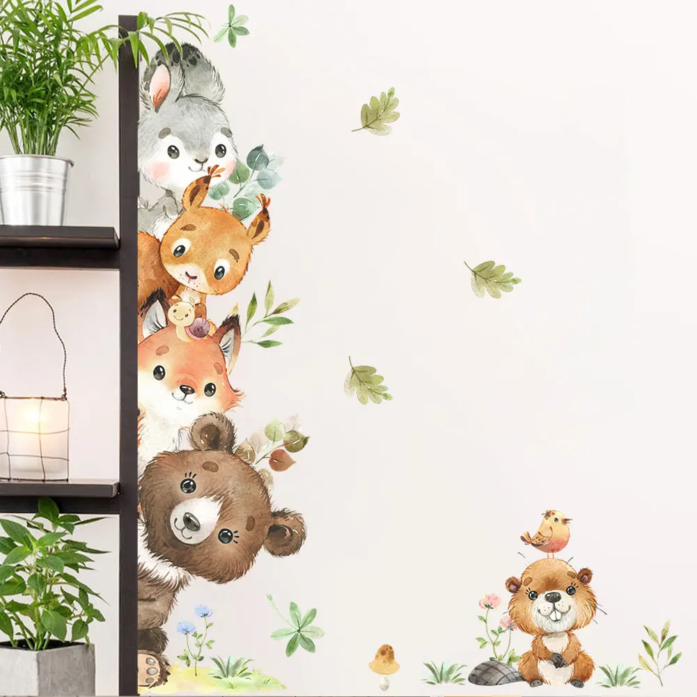 Watercolor Animals Sticker Self Adhesive Wall Art Decal for Kids Room Living Room wall stickers wall sticker