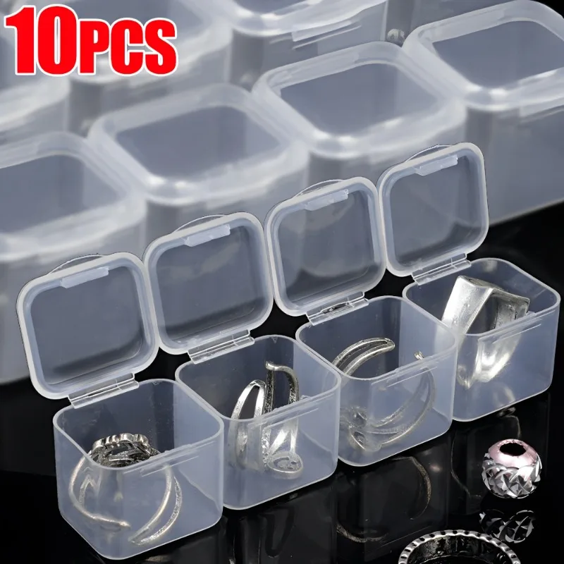 

10/1PCS Square Storage Box Plastic Transparent Earrings Rings Jewelry Beads Packaging Storage Case Small Jewelry Organizer Box