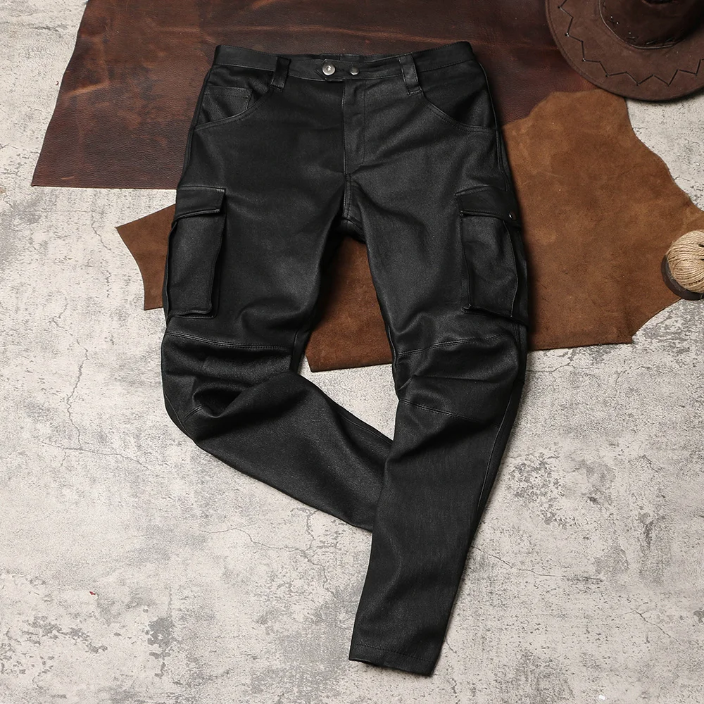 DSP750 RockCanRoll 1.3mm USA Genuine Cow Leather Motorcycle Pants Vintage Heavy Durable Stylish Cowhide Rider Trousers