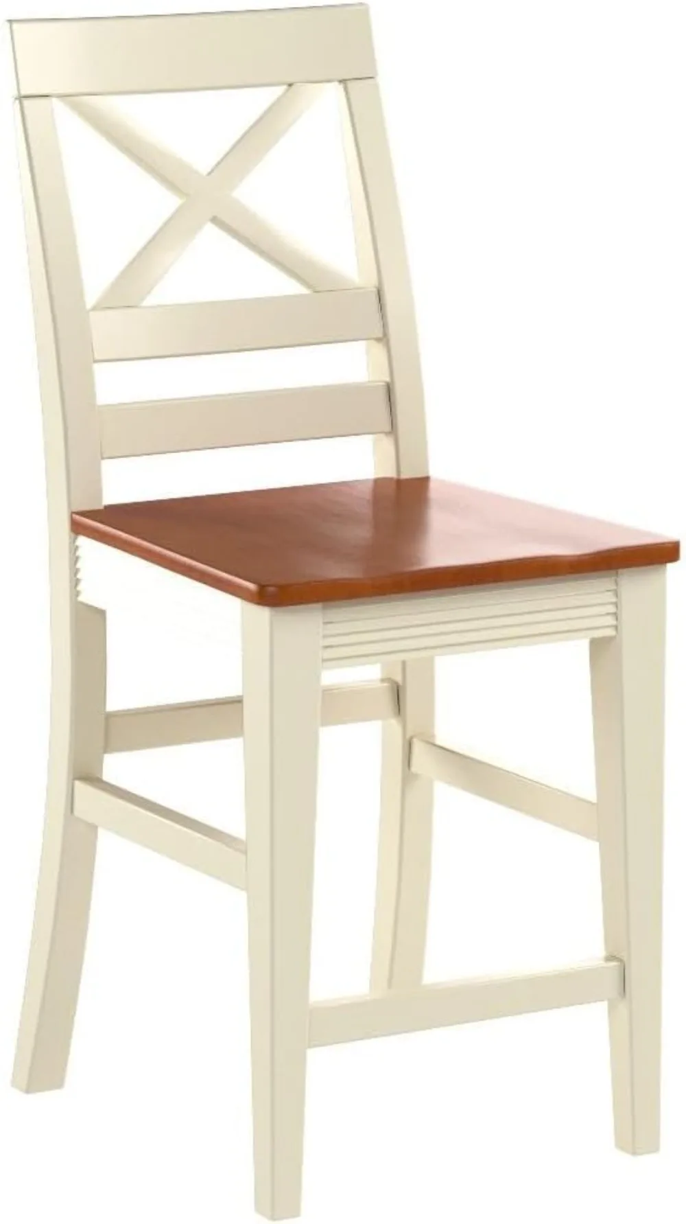 Modern Counter Height Bar Stools Set of 2, Buttermilk & Cherry Wood Pub Dining Chairs with X-Back Design