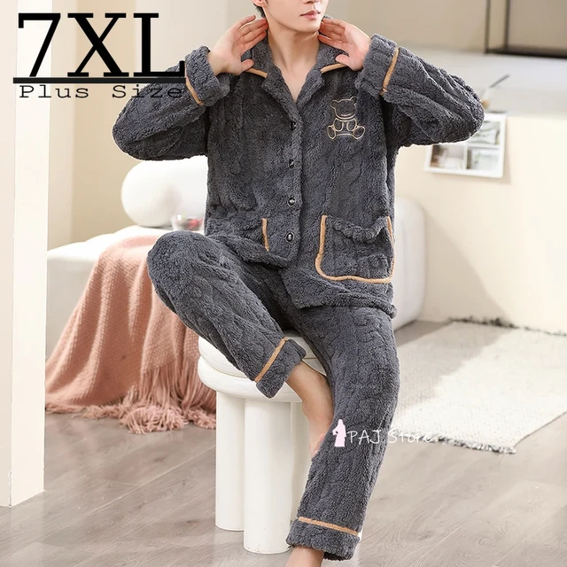 Large Size 7XL 6XL Pajama Man Warm Winter Nightwear Sleepwear