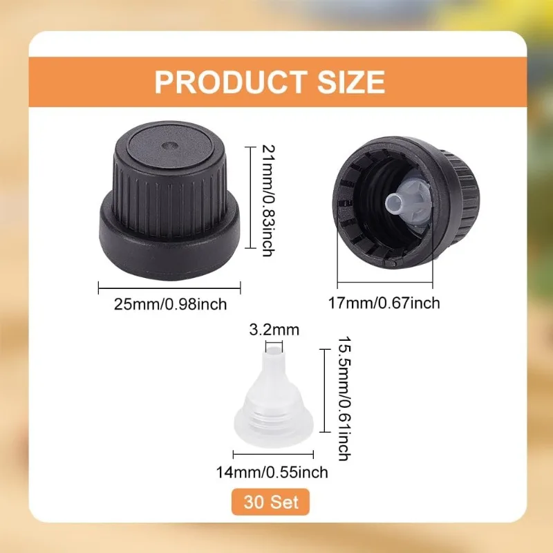 30 Set Essential Oil Bottle Caps 18mm Plastic Replacement Bottle Cap