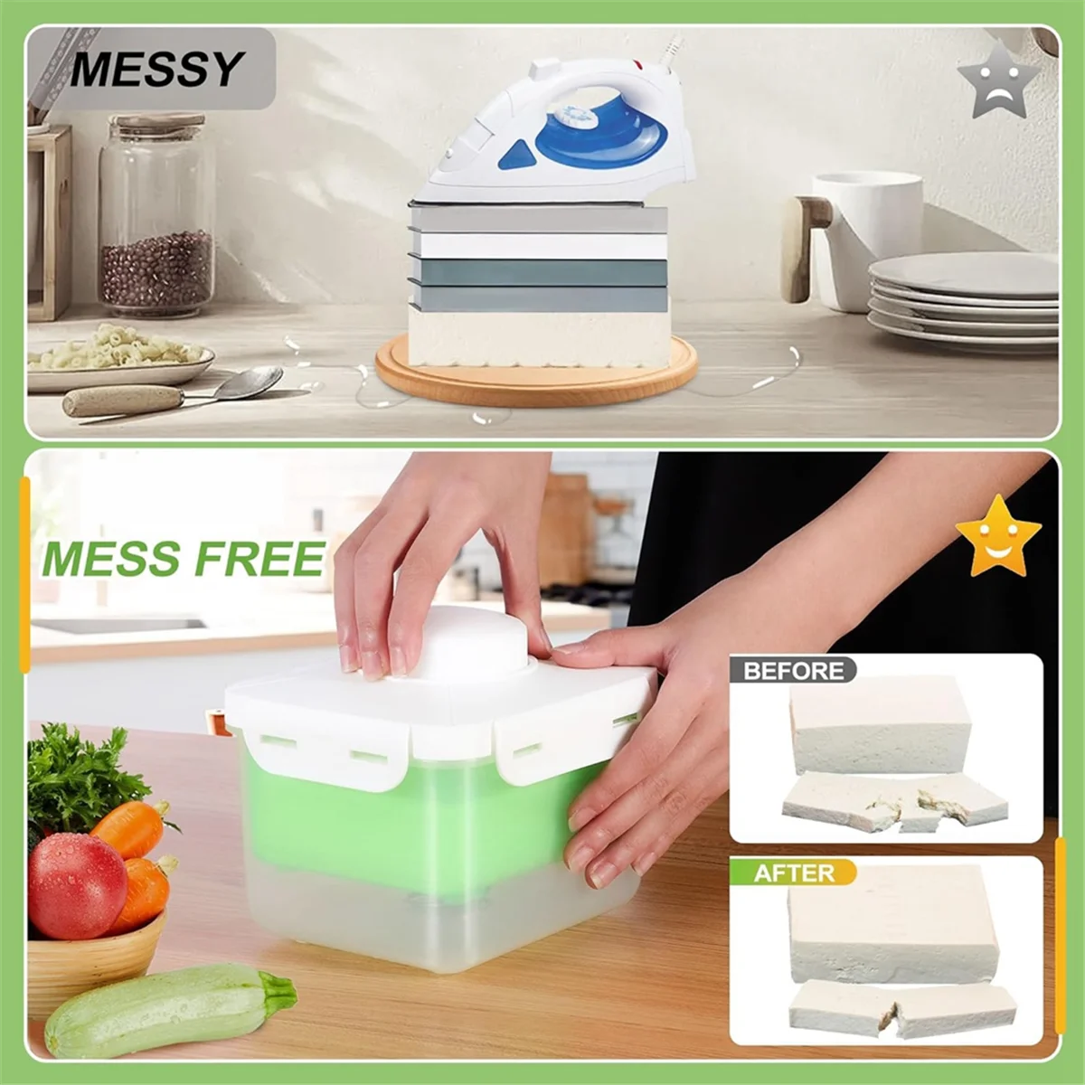 Adjustable Tofu Press Dishwasher Safe Large Vegan Presser Drainer with Drip Tray Speed Up Removing