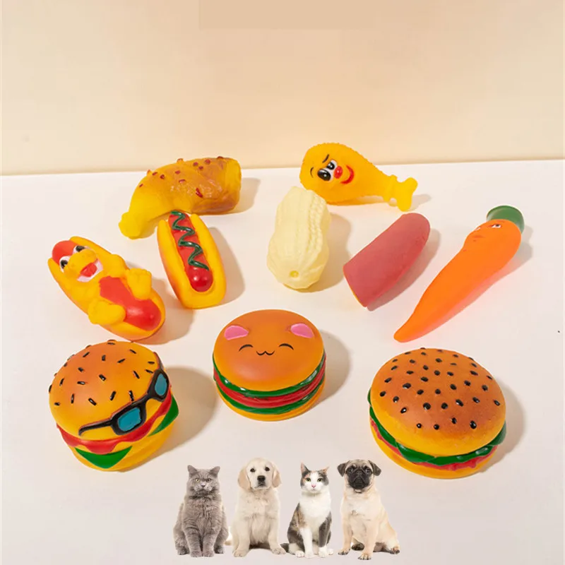 

Popular Funny Squeakers Rubber Toys Pet Dogs Burger Toy Food Grade Silicone Training Playing Chewing for Puppies Cat