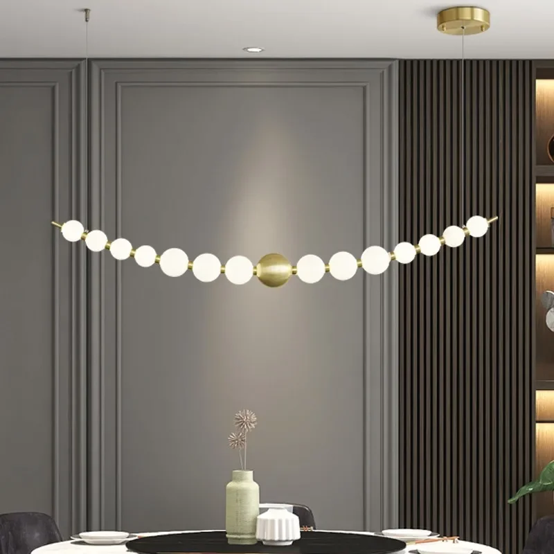 

Modern Nordic Creative LED Chandelier Copper Luxury Dining Room Kitchen Island Long Hanging Lamp Restaurant Bar Coffee Luminaire