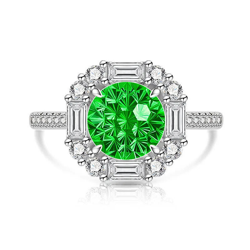 925 Sterling Silver Light Luxury Elegant Dahlia Cut High Carbon Diamond Sugar Cube Ring Women's Jewelry