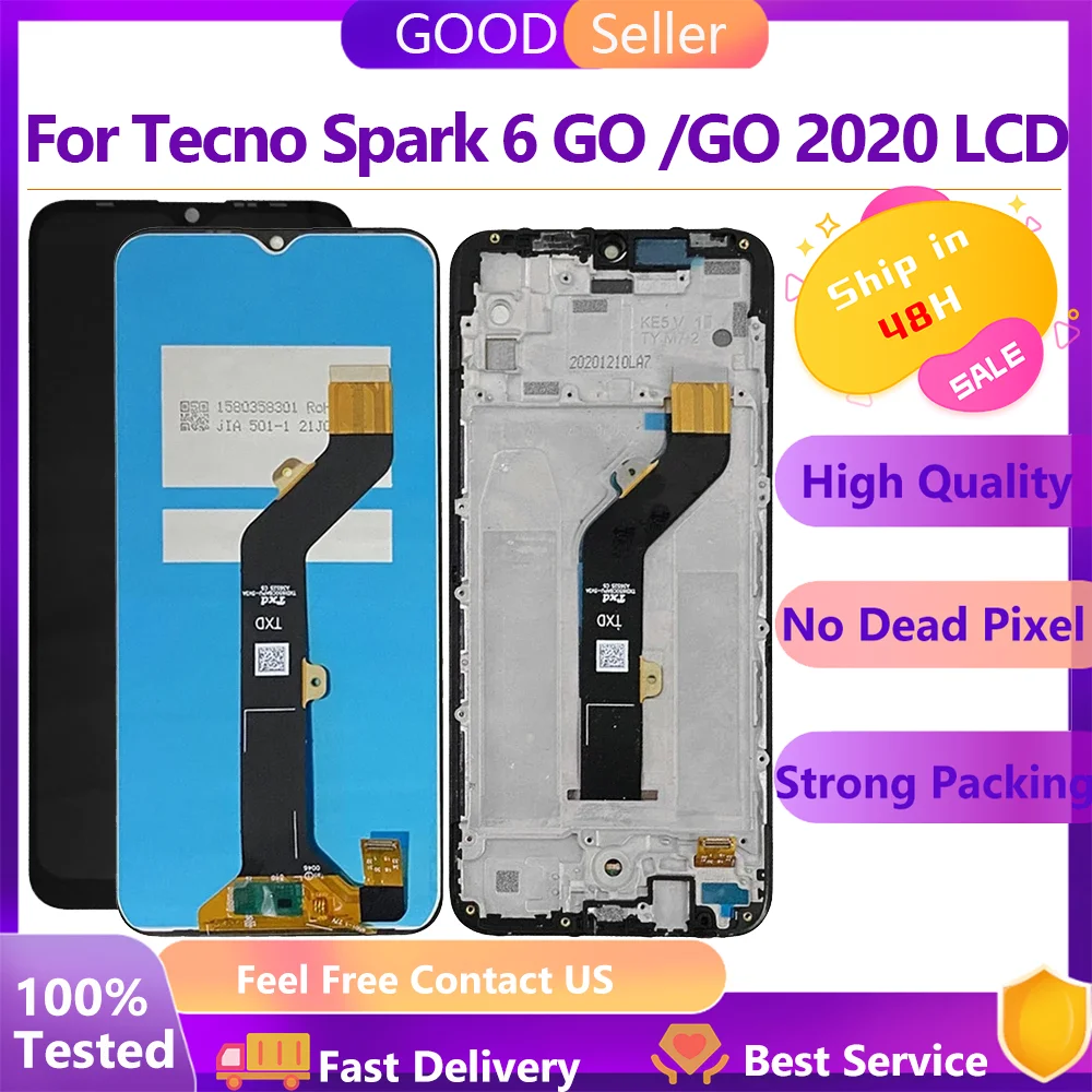 

6.52" Display For Tecno Spark 6 GO KE5J KE5K LCD Display Touch Screen Digitizer Assembly Spark Go 2020 LCD KE5 KE5S LCD Frame