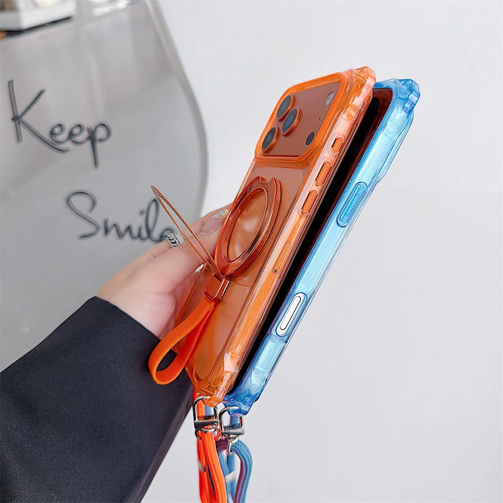 Versatile Crossbody Lanyard Phone Case with Soft Wrist Strap and Magnetic Stand - Clear Acrylic Armor Cover