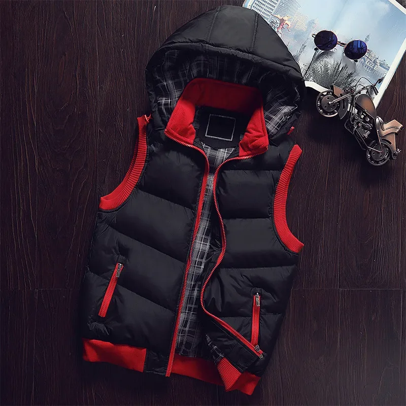 

Winter New Brand Coat Vest Men Warm Sleeveless Jacket Casual Waistcoat Cotton Vest Hooded Coat Size M-5XL Down Jackets Men Vests