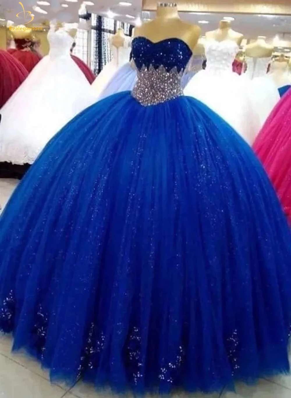 

Bealegantom Royal Blue Quinceanera Dresses Ball Gown Beads Applique Tulle Princess Prom Birthday Party Gown Vestidos De 15 QA143