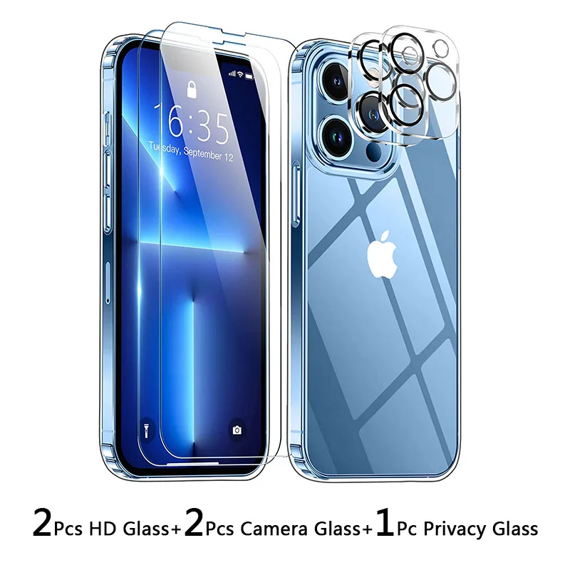 

2+2+1Pcs HD Full Cover Tempered Glass Lens Camera Protector Glass For iphone 14 13 12 11 Pro Max Privacy Screen Protector Glass