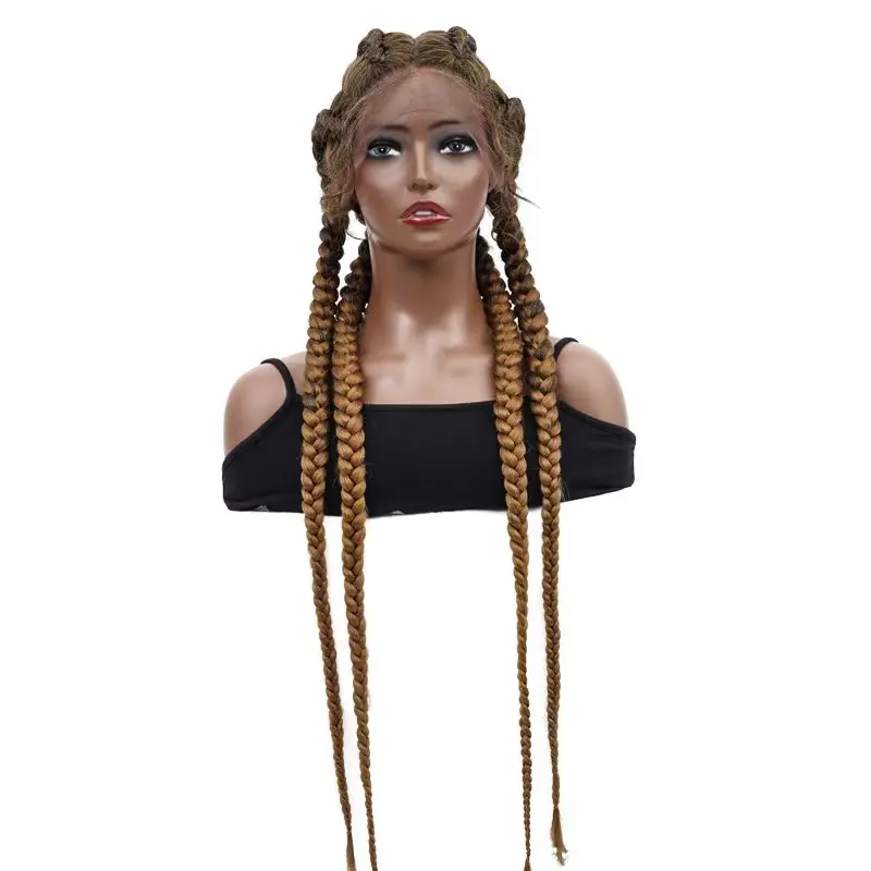 36-inch synthetic lace front wig braided wig lace front Dutch quadruplets Cornrows braid with baby hair for black women.