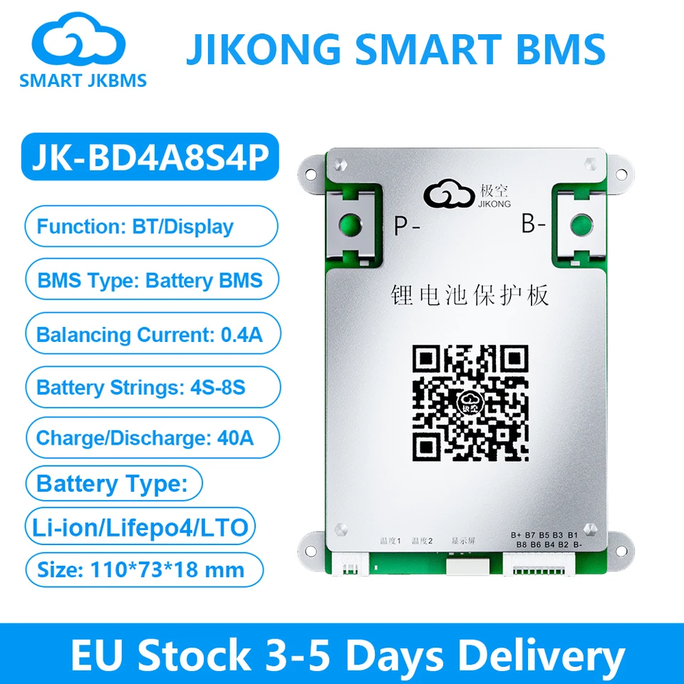 JK BMS BD4A8S4P Smart BMS with CAN RS485 BT APP 3S~8S 12-24V 0.4A