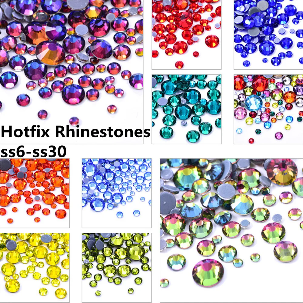  44 colores de cristal AB Hotfix strass de cristal strass hotfix  hierro en diamantes de imitación para decoración de uñas ZZ074 - (Color: 34  / Tamaño: Ss20 1440 unidades/número de piezas