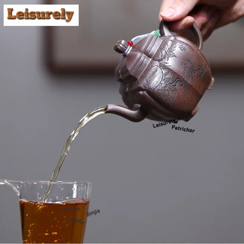 360ml Yixing Purple Clay Teapots Handmade Rib Pot Raw Ore Wood-fired Porcelain Mud Tea Infuser Kettle With Infuser Zisha Tea Set