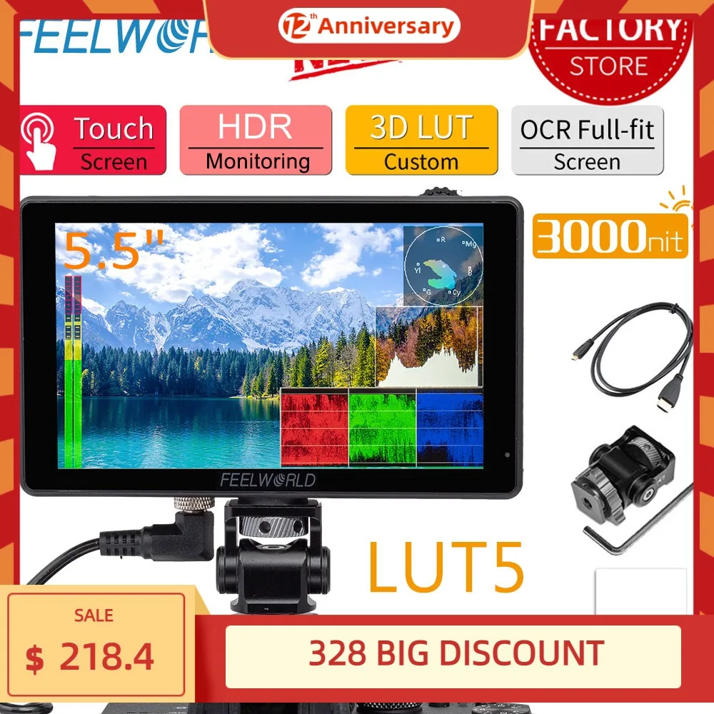 Монитор сенсорный FEELWORLD LUT5 5 дюйма нит IPS X 4K HDMI | - Цена: 26 592,38 руб.