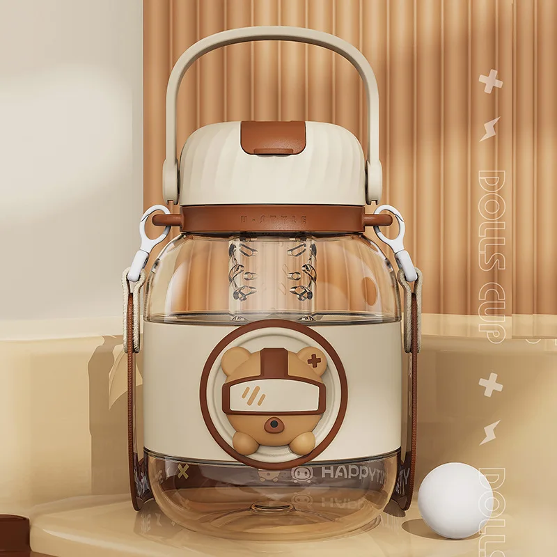 Kawaii Cute Student Children'S Water Cup Large Capacity Straw Plastic Cup Outdoor Sports Water Bottle Tons Water Bottle