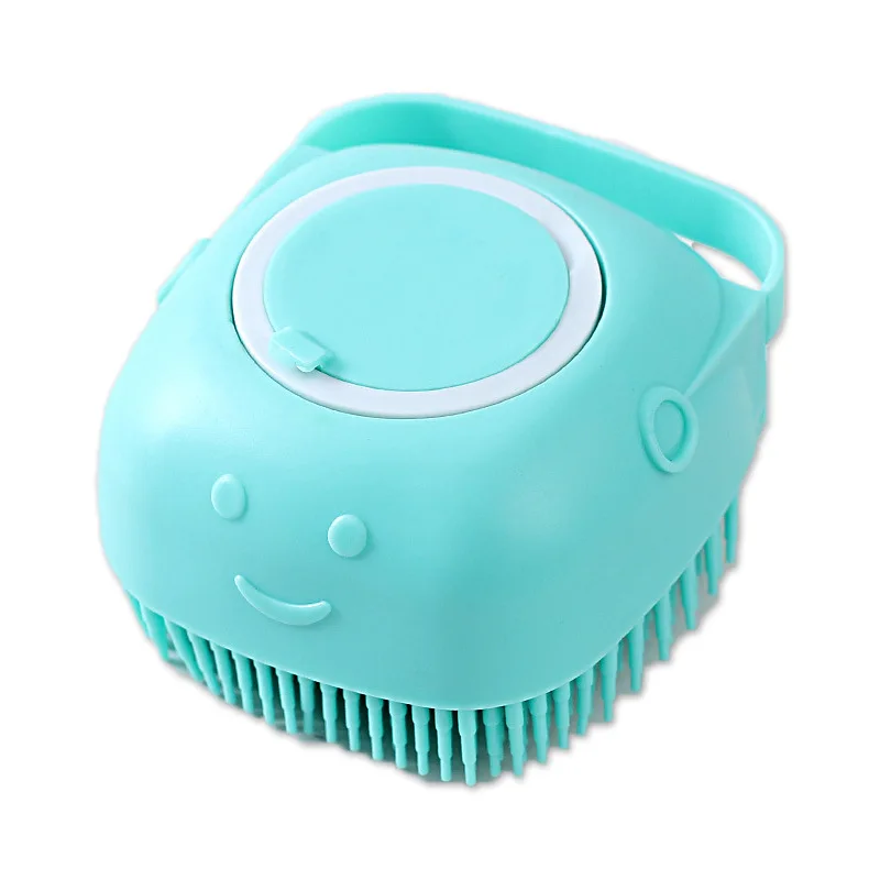 Pet Grooming Shower Brush Shampoo Dispenser Massage Soft Silicone 2in1 self Cleaning Dog Bath Brush