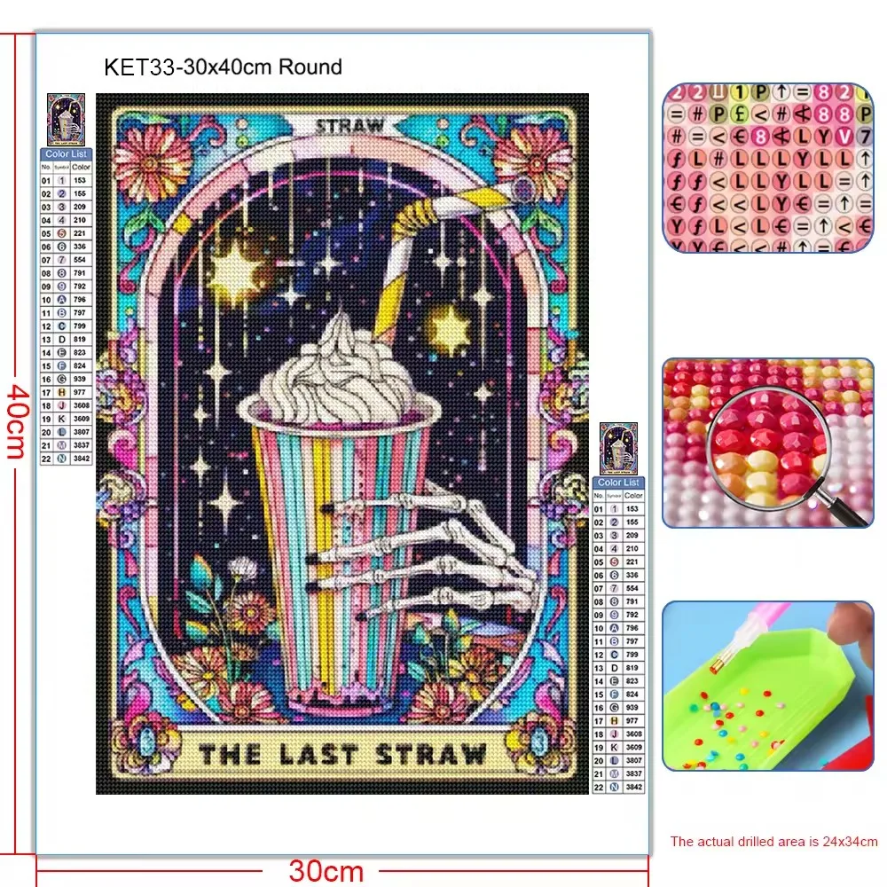 DIY AB Diamond Embroidery Tarot Card Diamond Painting Cartoon Skeleton Cross Stitch Set Tarot Skull  Art Mosaic Decoration Gift view 4