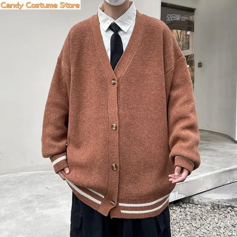 Hip Hop Streetwear Loose Knitwear Tops British Retro Cardigan Sweater New Korean Harajuku Academic Knitted Sweater Pullover