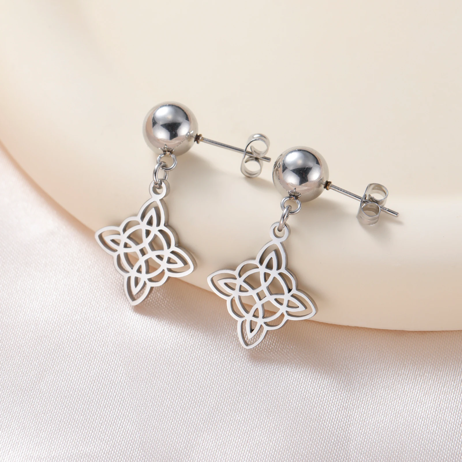 Vintage Stainless Steel Witches Knot Stud Earrings