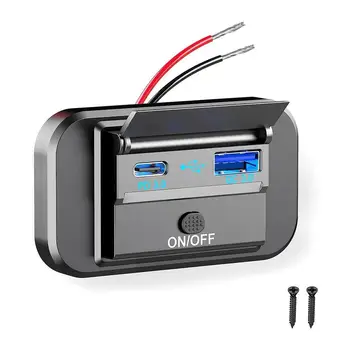 고속 충전 PD C 타입 듀얼 USB 포트, 자동차 버스 충전기 소켓 어댑터, 전원 패널, Swith 포함, 해양 오토바이용, 12V, 24V