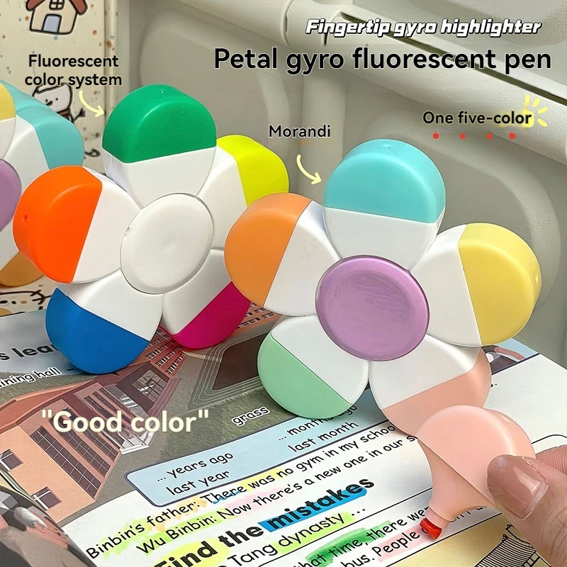 Multifunctional Cute Mini Rotary Highlighters 5 Colors,No Bleed Dry Fast Easy to Hold,for Journal Planner School Office Supplies - 6