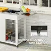 Outdoor Grill Table with Stainless Steel Sink and Drainage, Grill Cart with Foldable Side Table and Cabinet 3