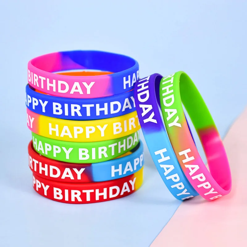 10/20Pcs Happy Birthday Rubber Bracelets Kids Birthday Party