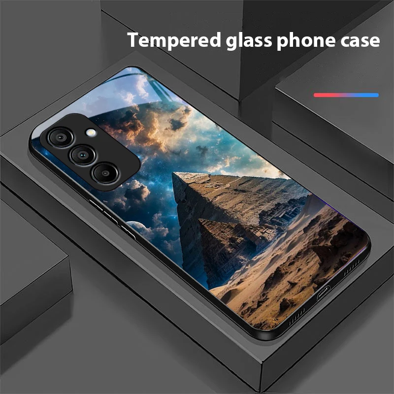 Pyramid Starry Sky Black Tempered Glass Phone Case