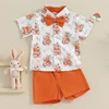 0-4Y Toddler Boys Easter Outfits Carrot Rabbit Print Bow Tie Short Sleeve Shirts Tops and Shorts Sets Kids Summer Clothes 5