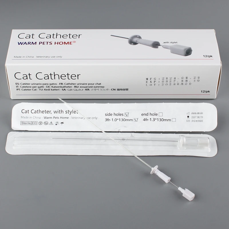 12PCS Cat Catheter With Stylet Side/End Open 1.0mm 1.3mm Cat Urinary Catheters Veterinary Consumables